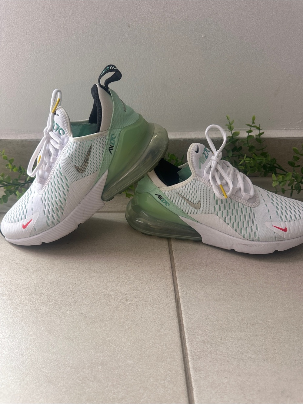 Nike Kids Air Max 270 White Mint Green with Pink Accent Sneakers